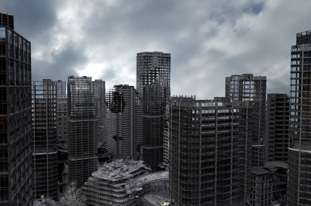 istock view of the destroyed post-apocalyptic city 3D render 1198315613
