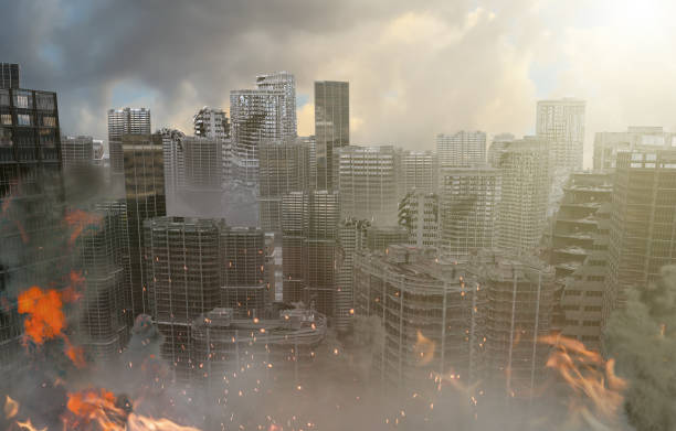 istock view of the destroyed post-apocalyptic city 3D render 1198315954