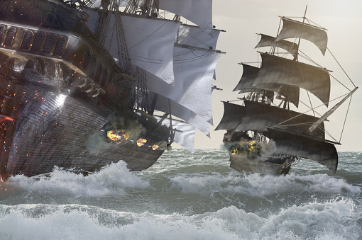 sea battle pirate ship 3d render