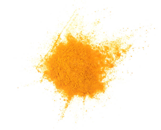 istock Turmeric (Curcuma) powder pile isolated on white background, top view 1198320598