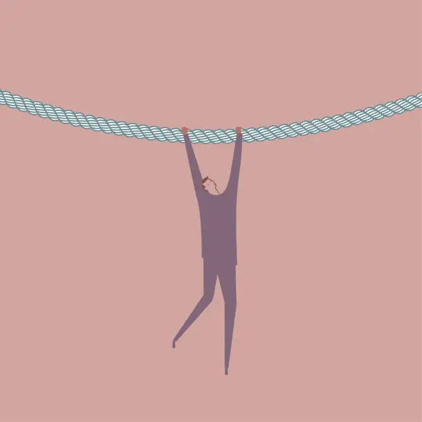 Vector illustration of Businessman hanging on rope.