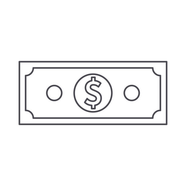 American USD Dollar Bill Outline Isolated on White Background This illustrated American Dollar Bill is a simple but clear icon, ideal for your financial design project. The illustrator 10 vector file can be coloured and customised to suit your needs and scaled infinitely without any loss of quality. american one dollar bill stock illustrations