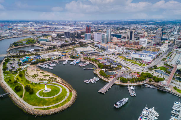 Long Beach, California. Downtown Pike area. Aerial photo of harbor area. long beach california photos stock pictures, royalty-free photos & images