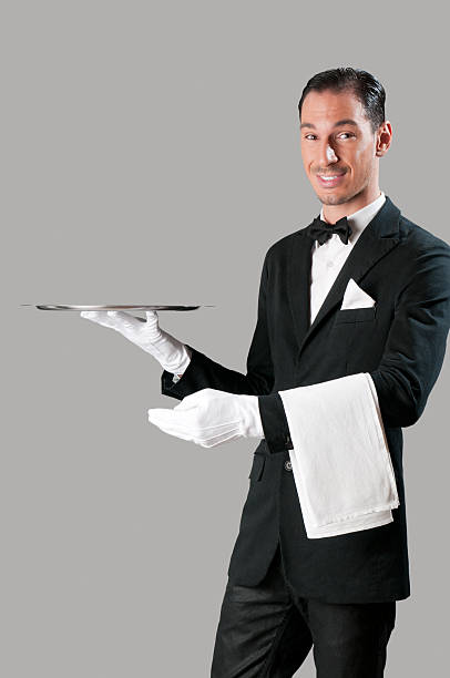 istock Happy waiter with tray 119833617