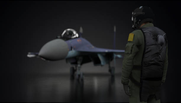 istock Russian jet fighter pilot looking ad mig-29 mikoyan fighter jet 3d render 1198339108
