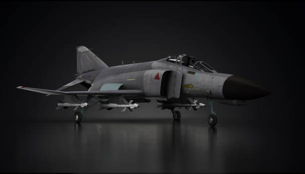 F-4 phantom aircraft fighter jet in undisclosed location in hangar side view 3d render