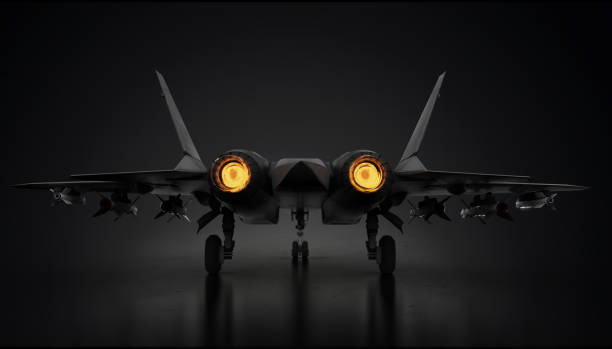 istock Su-57 Sukhoi fighter stealth jet engine running view from back 3d render 1198339113