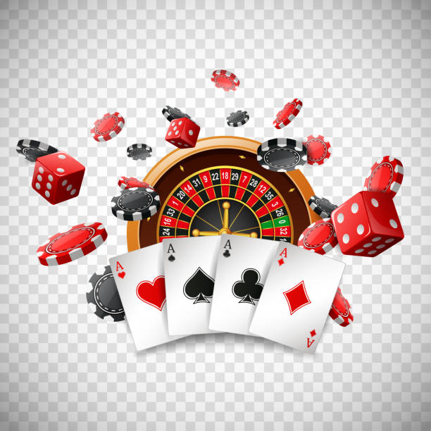 istock Casino roulette wheel with chips poker, playing cards and red dice on isolated transparent background 1198339244