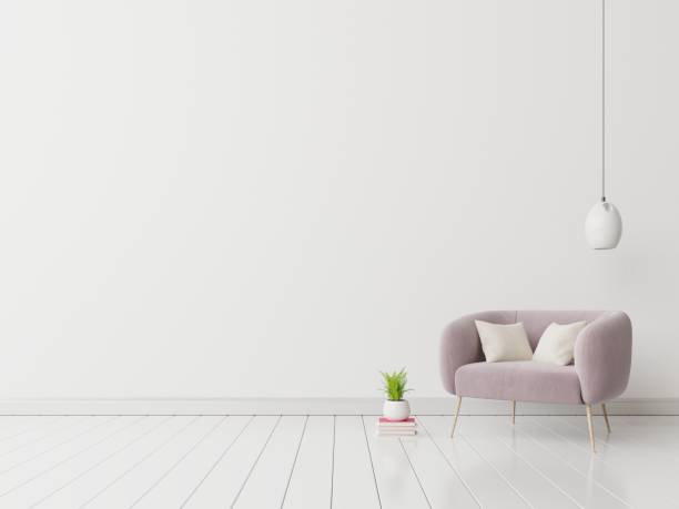 istock Interior with velvet armchair on empty white wall background. 1198340471
