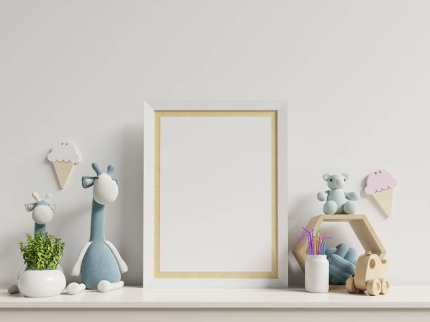 istock Mock up posters in child room interior. 1198340646