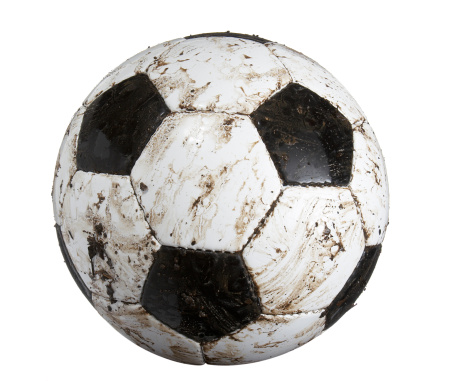 High angle view of soccer ball on field marking on lawn