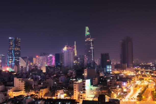 istock Modern, futuristic skyline of Saigon (Ho Chi Minh City) at night. 1198341375