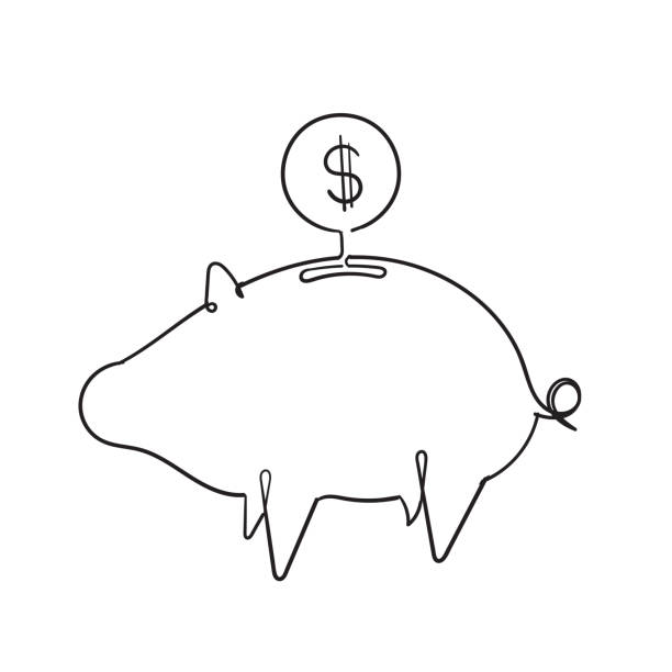 piggy bank icon design vorlage mit handgezeichneten kontinuierlichen linie stil vektor - buttoning stock-grafiken, -clipart, -cartoons und -symbole
