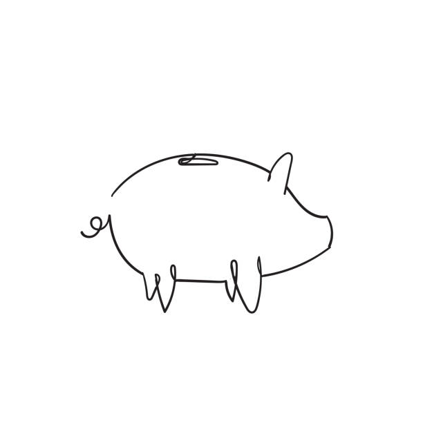 piggy bank icon design vorlage mit handgezeichneten kontinuierlichen linie stil vektor - buttoning stock-grafiken, -clipart, -cartoons und -symbole