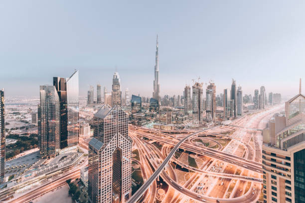 istock Futuristic Dubai skyline seen at sunset. 1198348348