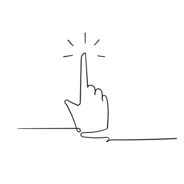 Hand pointer icon in doodle hand drawn continuous line style vector isolated on white vector Hand pointer icon in doodle hand drawn continuous line style vector isolated on white vector mouse pointer illustrations stock illustrations