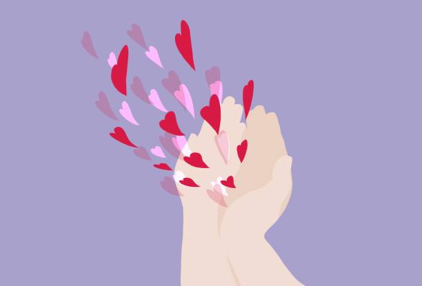 Heart in hands love, heart, valentine's day, full of love, hand, pink, red giving tuesday stock illustrations