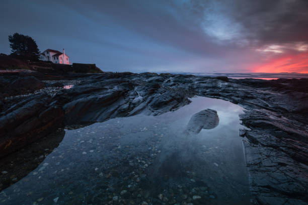 A Windy And Cool Autumn Afternoon At Cape Neddick, Maine, The Lighthouse Is On A Small Rocky Island 180 Degrees Around, USA