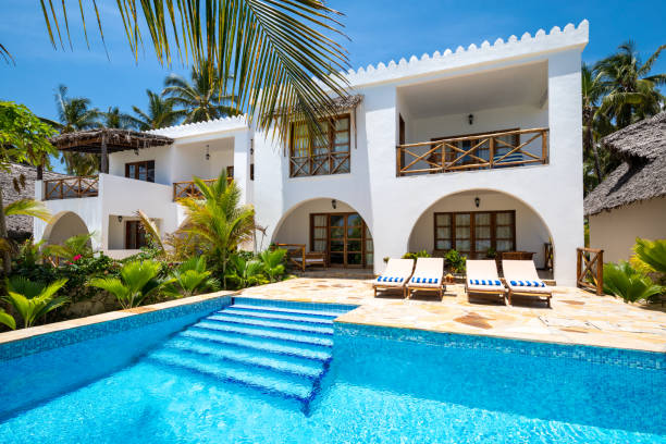 Luxury Apartment With Private Pool Luxury villa with swimming pool in Zanzibar, Tanzania. Property released. vacation rental stock pictures, royalty-free photos & images