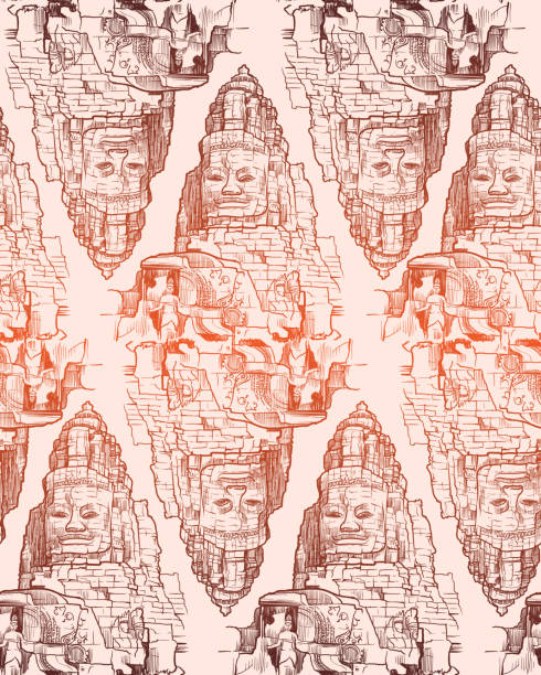 illustrations, cliparts, dessins animés et icônes de temple de bouddha à angkor wat, cambodge. modèle sans couture - khmer