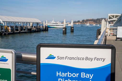 San Francisco, CA OCTOBER 5, 2019: San Francisco Bay Ferry stop location waiting passengers