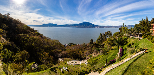Views from Jocotepec of the Chapala Lake and Cerro de Garcia in Jalisco State.