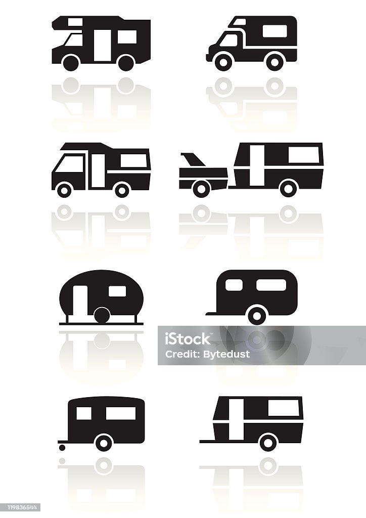 Caravane ou camping-car van vector illustration symbole set. - clipart vectoriel de Activité de loisirs libre de droits