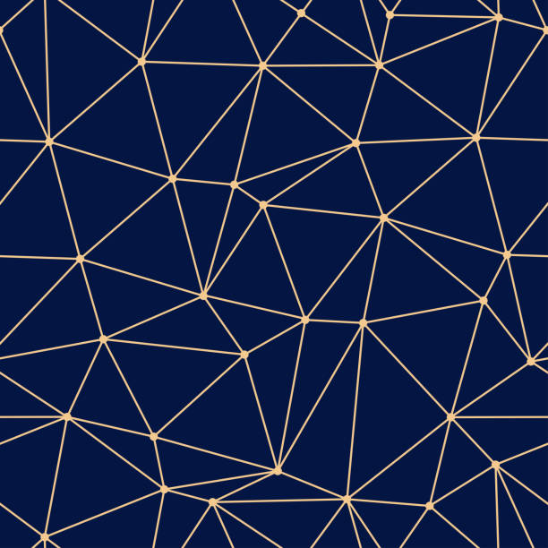 Geometric Seamless Design Golden Triangle Pattern On Dark Blue