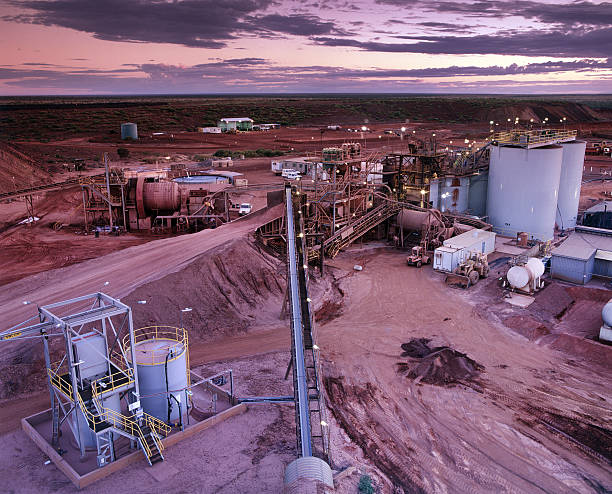 istock Overhead view of a gold mine under a purple sky 119837315