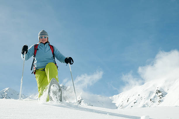 Snowshoeing stock photo
