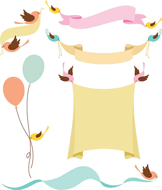 Birds Holding Banners Collection vector art illustration
