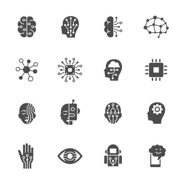 ilustrações de stock, clip art, desenhos animados e ícones de artificial intelligence icons - nerve cell human nervous system cell brain