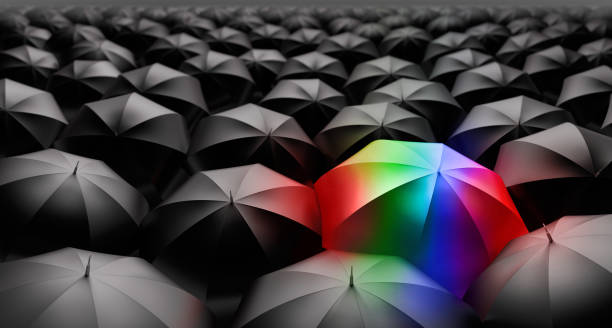 Crowd of Umbrellas with Leader