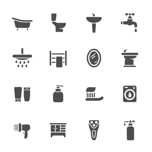 иконки ванной комнаты - shaving equipment wash bowl bathroom razor stock illustrations
