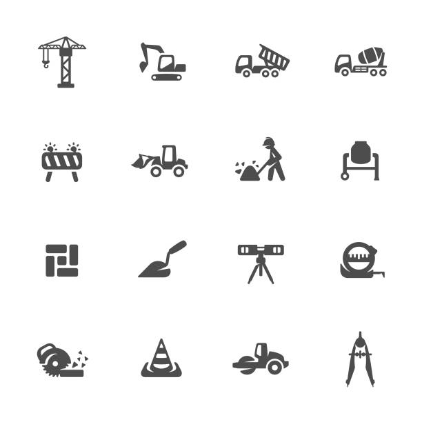 ikony budowy - loading earth mover skidding construction equipment stock illustrations