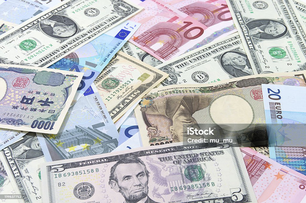 US dollars,Euro,Yen  US Paper Currency Stock Photo