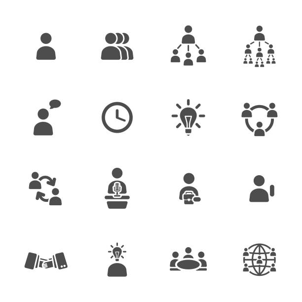 ilustraciones, imágenes clip art, dibujos animados e iconos de stock de iconos de gestión - collaboration