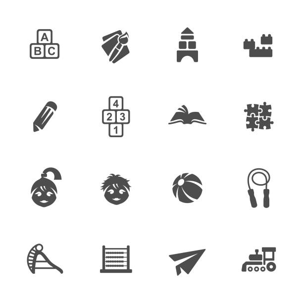 Kindergarten icons Preschool vector icon set alphabet icons stock illustrations