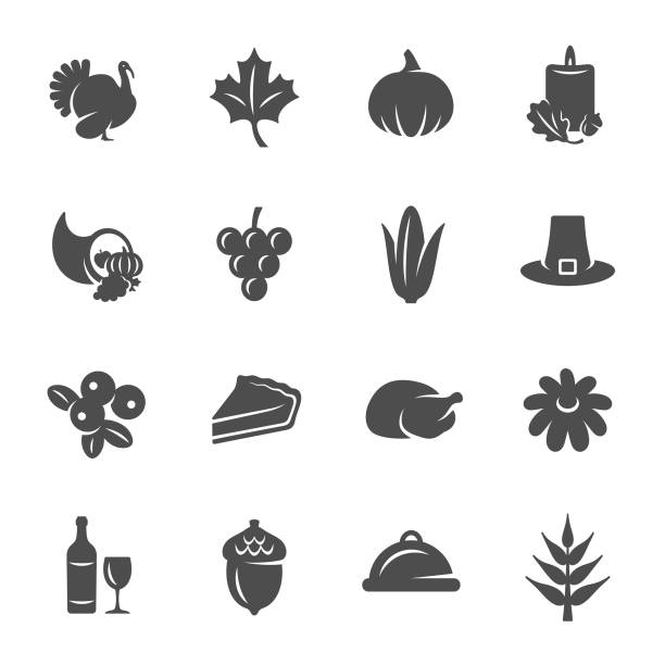 Thanksgiving Day icons Thanksgiving Day festive decoration vector icon set thanksgiving holiday icons stock illustrations