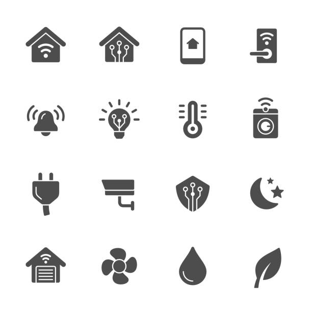 illustrazioni stock, clip art, cartoni animati e icone di tendenza di icone della tecnologia smart home - domotica