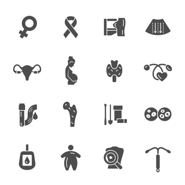 Women's health icons Female health vector icon set pregnancy test stock illustrations