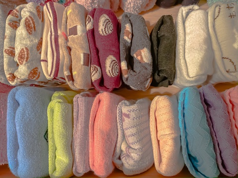 Neatly folded sock drawer.