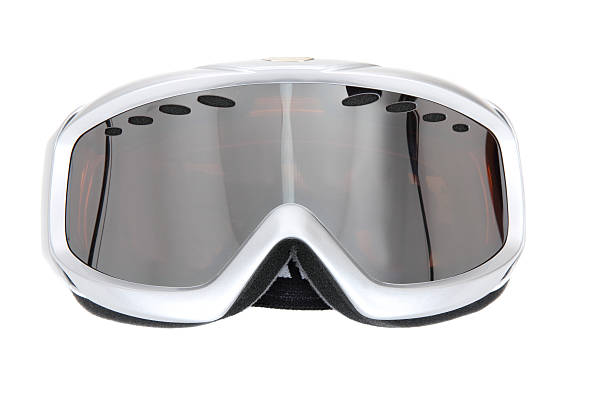 Silvery white ski goggles on white background  Winter sport glasses, Isolated on white background ski goggles stock pictures, royalty-free photos & images