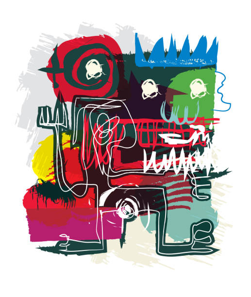 illustrations, cliparts, dessins animés et icônes de l'art abstrait dans le style néo-expressionnisme primitif - light painting