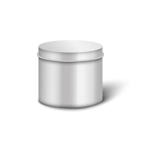 istock Metal cylinder jar mockup with round lid and realistic shiny silver texture 1198386199