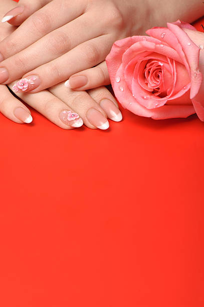 istock Manicure. Female hands on red background 119839078