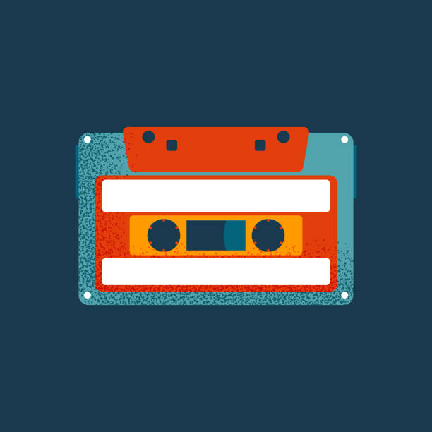 istock Retro cassette icon. Tape cassette vector illustration on blue background. Hipster device in vintage style. Geek shop or music radio station logo 1198396002