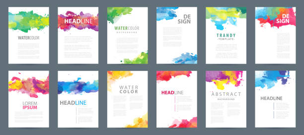Big set of A4 vector colorful watercolor background templates Big set of A4 bright vector colorful watercolor background templates for poster, brochure or flyer rainbow borders stock illustrations