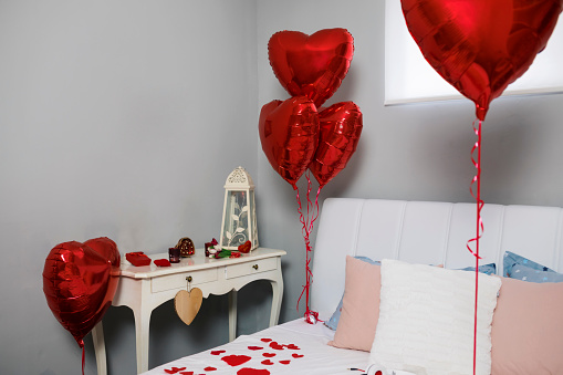 Decorated bedroom for Valentines day