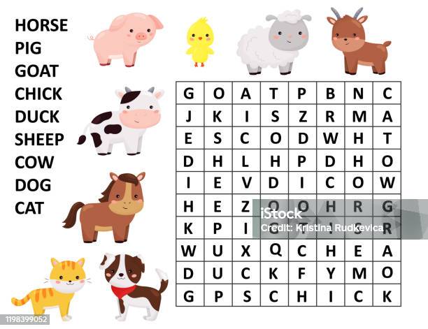 Word Search Game Kawaii Cartoon Farm Animals Learn English Words Stock  Illustration - Download Image Now - iStock